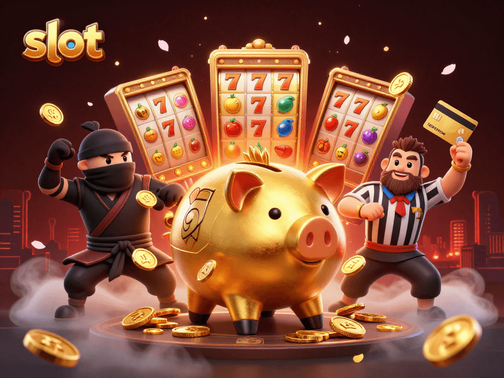 Spin the slot reels with excitement in this vibrant casino scene filled with action elements.