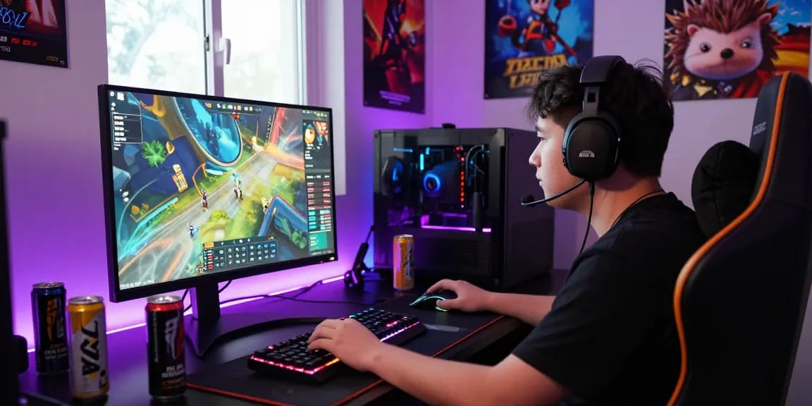 Player engaging with FAFA 828 gaming interface in a vibrant gaming room.