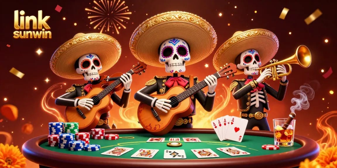 Experience the vibrant excitement of gaming with link sunwin in this lively mariachi-themed poker scene.