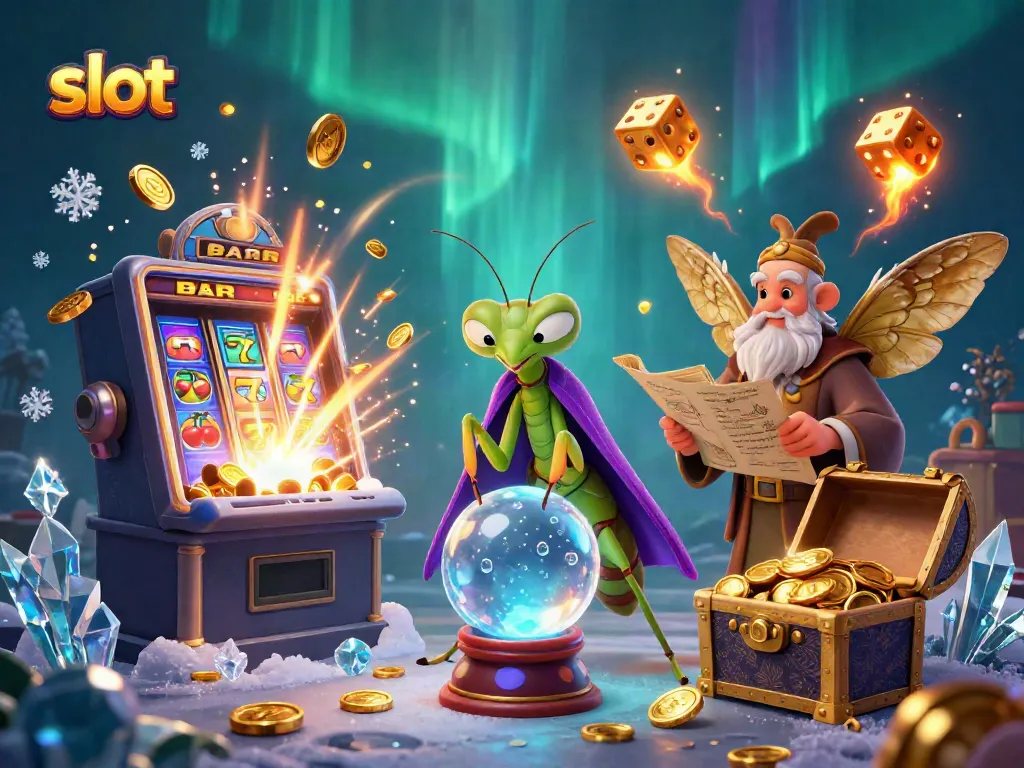 Explosive slot machine and characters reveal winning opportunities in a vibrant 3D scene.