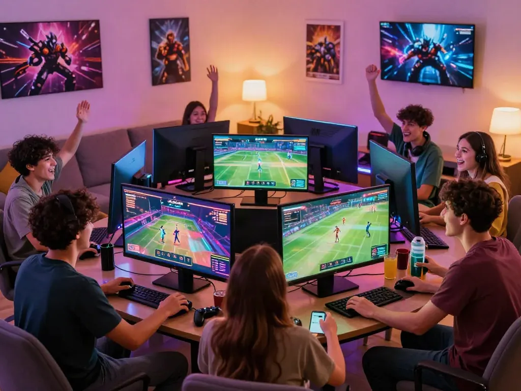 Exciting online gaming atmosphere at https://nbet.group/ with friends enjoying sports betting and gameplay.
