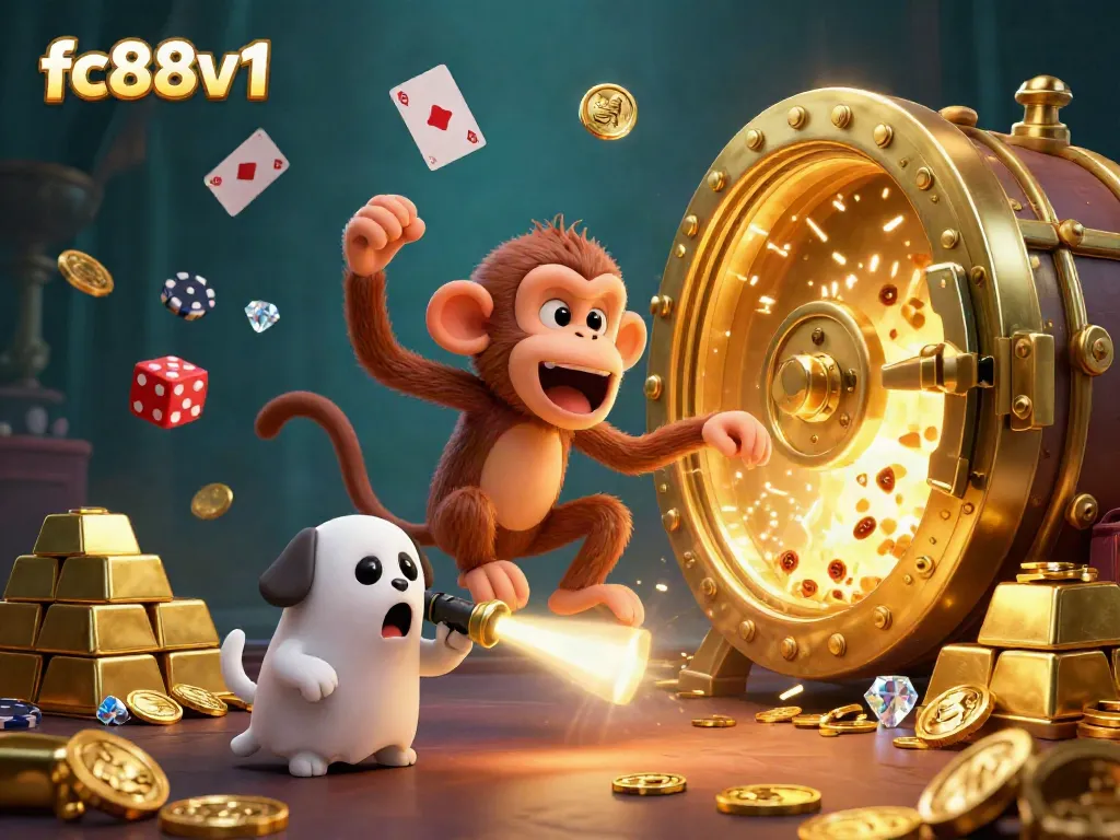 Experience the excitement of fc88v1 as a mischievous poltergeist monkey juggles golden objects in a haunted casino.