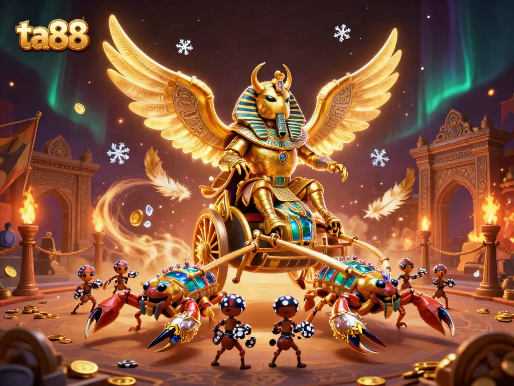 Experience thrilling gameplay at ta88 with an elaborate scene showcasing a powerful scarab beetle and vibrant casino elements.