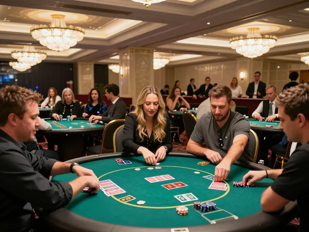 F168 players strategy display at a chic casino with engaging poker tables.