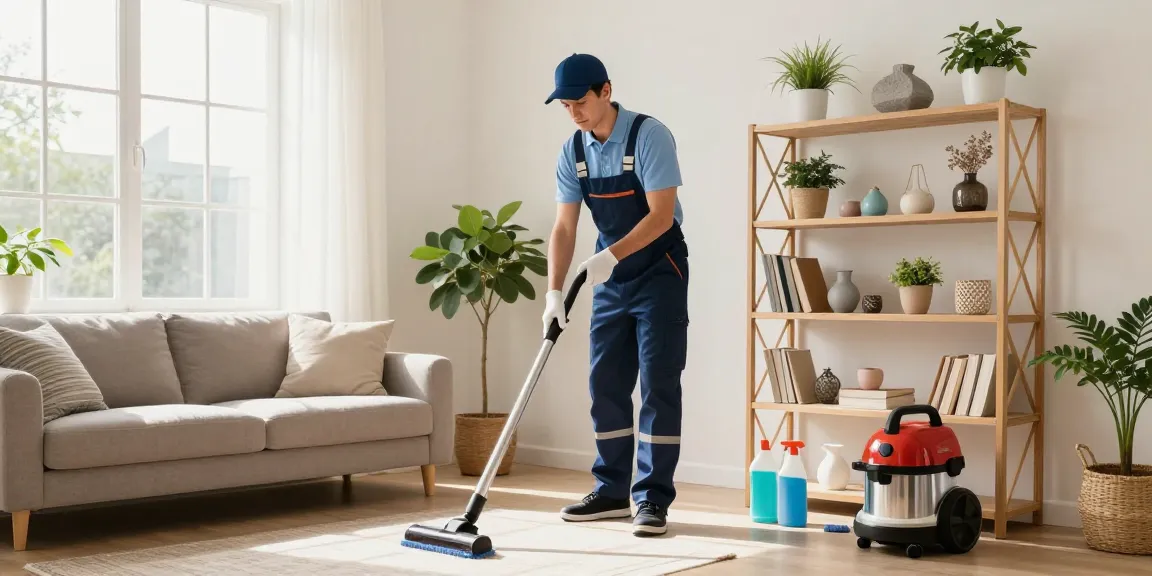 Expert cleaner at work in a bright living room, showcasing reinigungsfirma bern services for top-notch cleanliness.