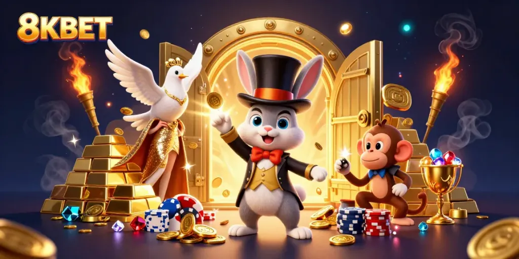 Experience thrilling adventures at 8KBET with a magician rabbit conjuring gold coins!