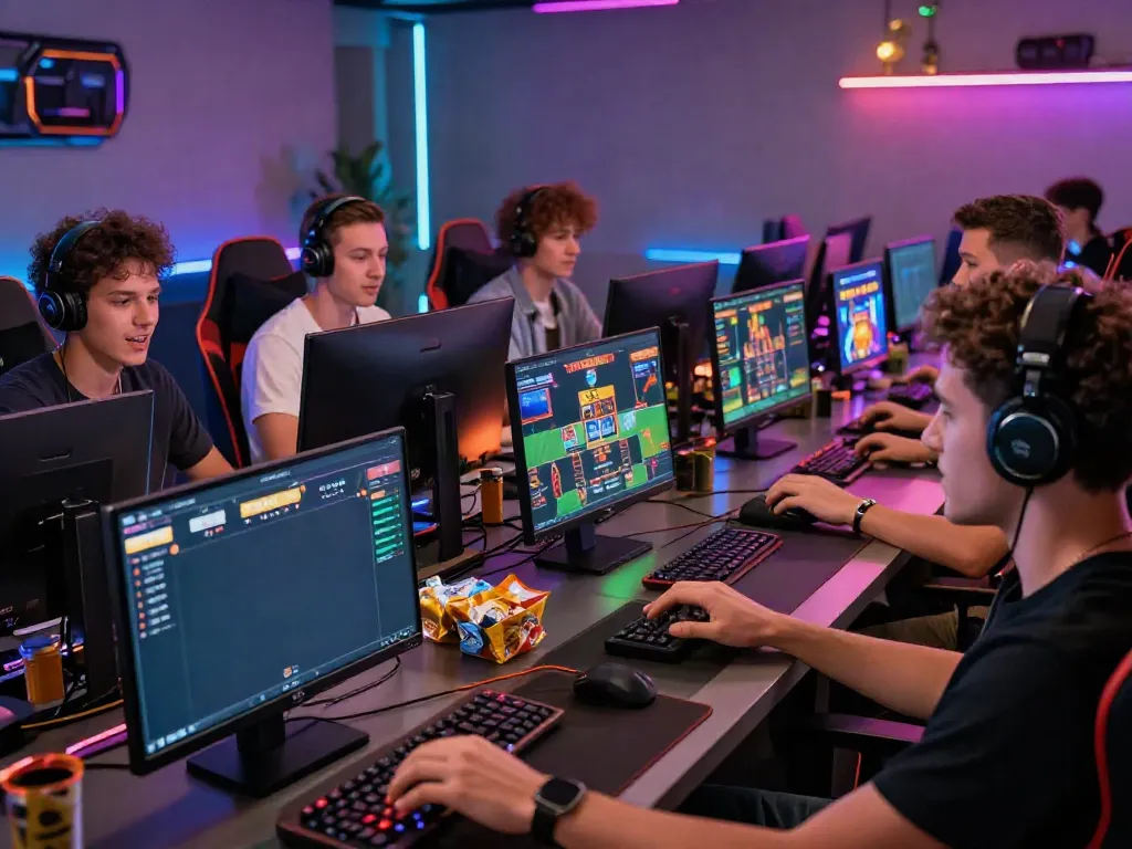 Online players enjoying games on https://sky88tg.com/ with vibrant LED lighting.