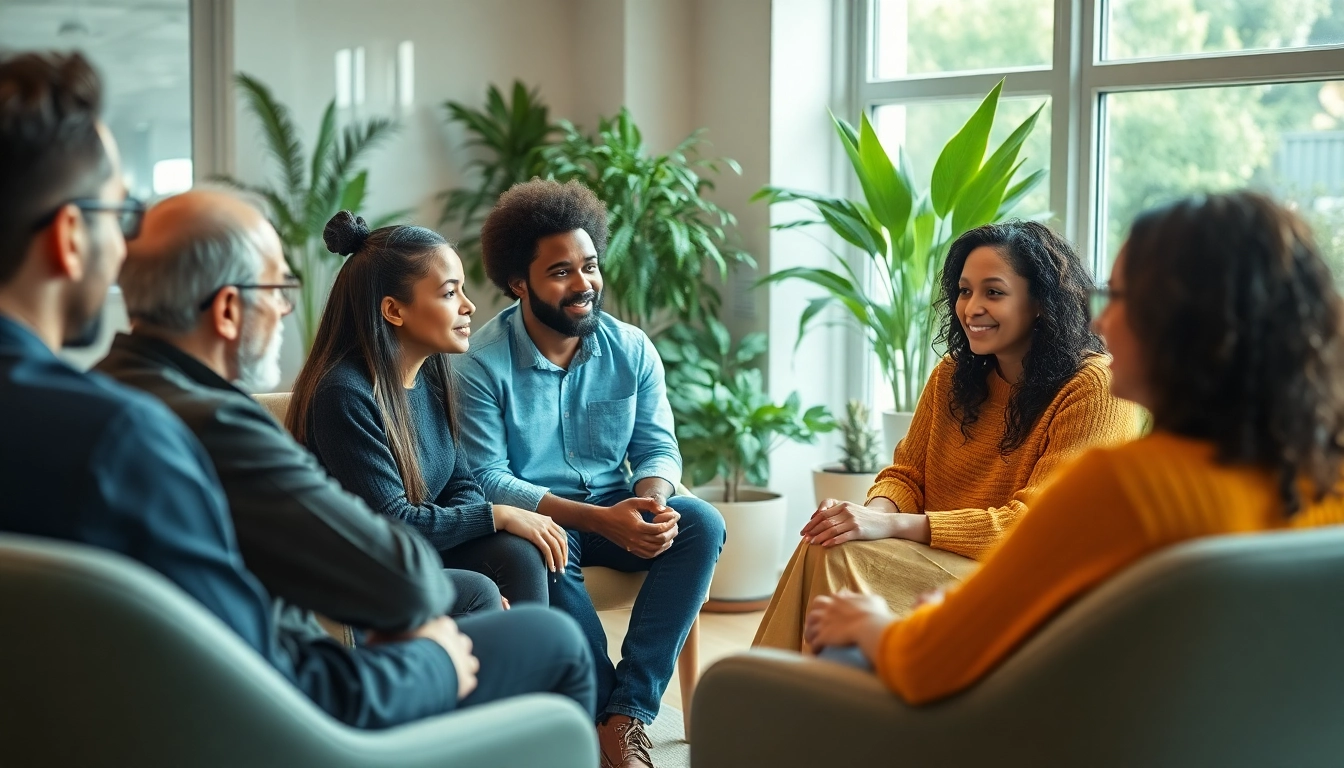 Engaging scene of mental health awareness group therapy session fostering openness and support.