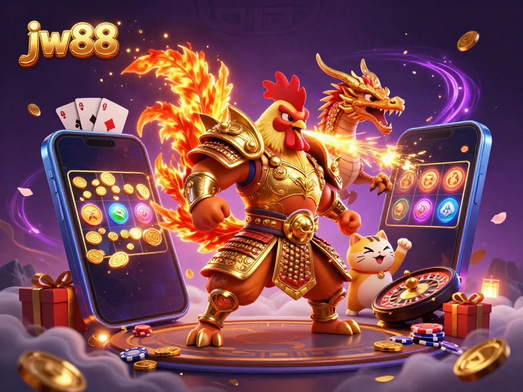 Experience thrilling jackpots and gaming excitement with jw88's dynamic casino illustration.