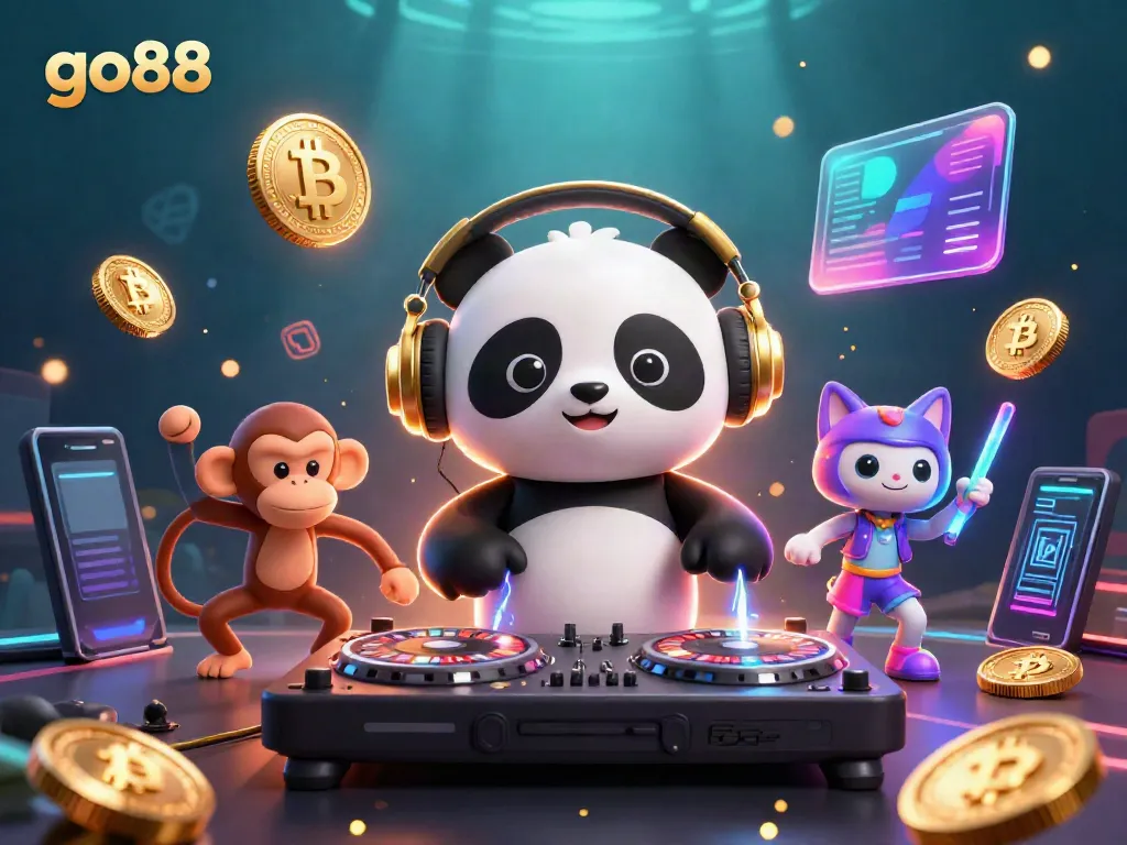 Experience exhilarating casino thrills with go88's vibrant DJ panda and neon-lit gaming scene.