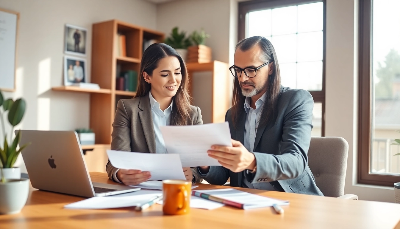Hausverkauf bei Scheidung: Couple discussing real estate options in a comfortable office.