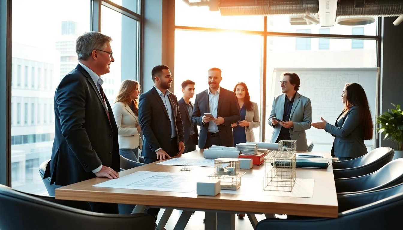 Interacting engineers with Headhunter Ingenieure in a modern office space.