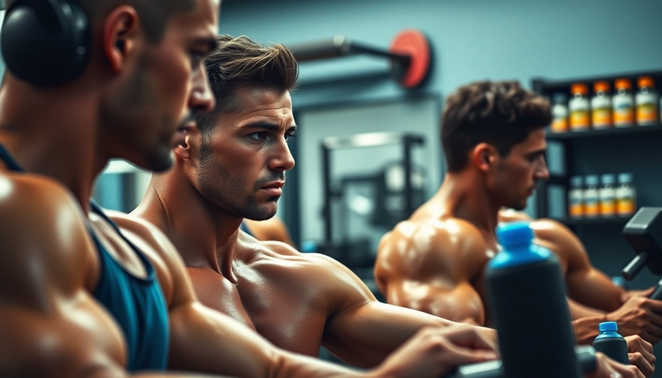 Clenbuterol kaufen - Athletes training intensely in a vibrant gym environment.
