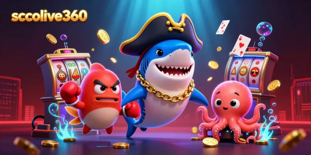 Experience the excitement of socolive360 as the pirate shark and friends join the colorful casino action.
