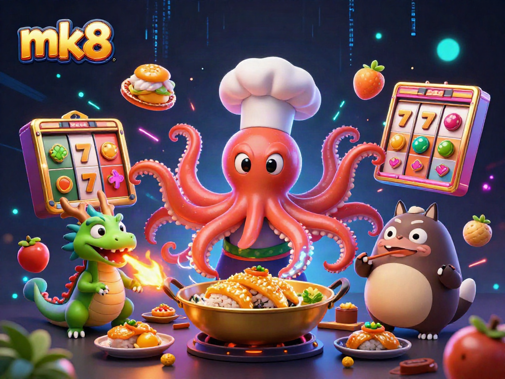 Engage with mk8's thrilling slots and jackpot excitement in this vibrant casino illustration.