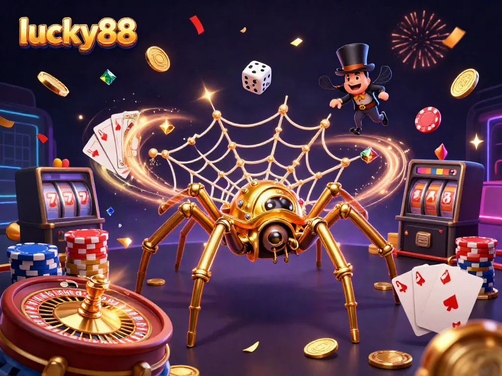 Experience the thrill of lucky88 slots with gold coins, sparkling gems, and a captivating casino scene.