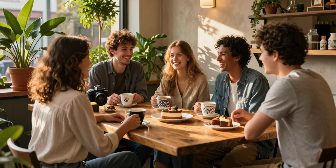 Friends enjoying conversation at a cozy cafe, highlighting rokok88 lifestyle connections.