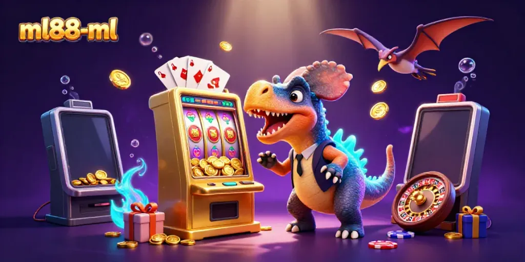Experience winning excitement with ml88-ml, featuring a vibrant dinosaur-themed jackpot scene.