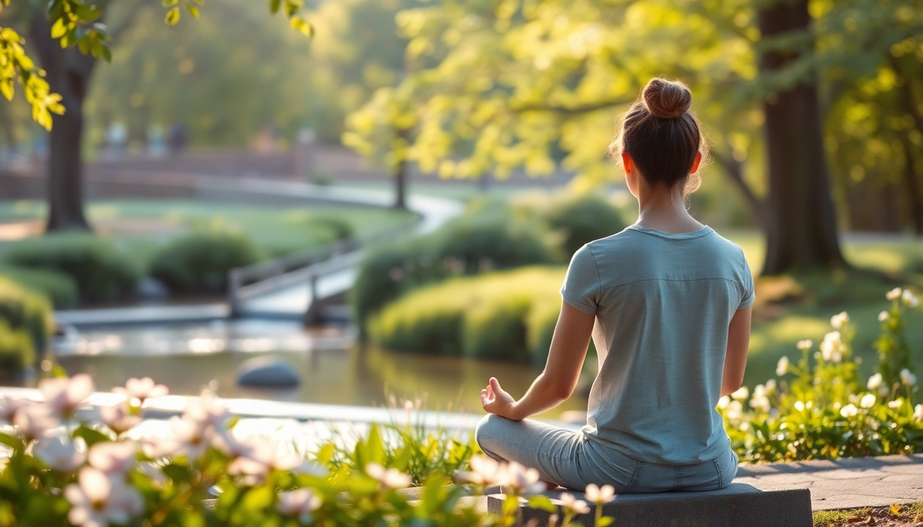 Person meditating in nature to promote emotional wellbeing and tranquility.