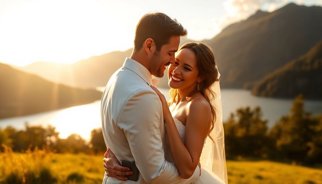 Hochzeitsfotograf Schliersee fängt romantisches Paar vor dem malerischen Schliersee ein.