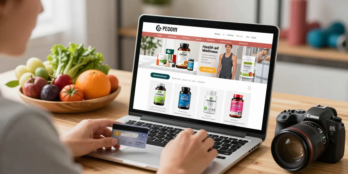 Fesselnde E-Commerce-Szene, die das Online-Shopping-Erlebnis des Medi Pharma Shops für Gesundheits- und Wellnessprodukte einfängt.
