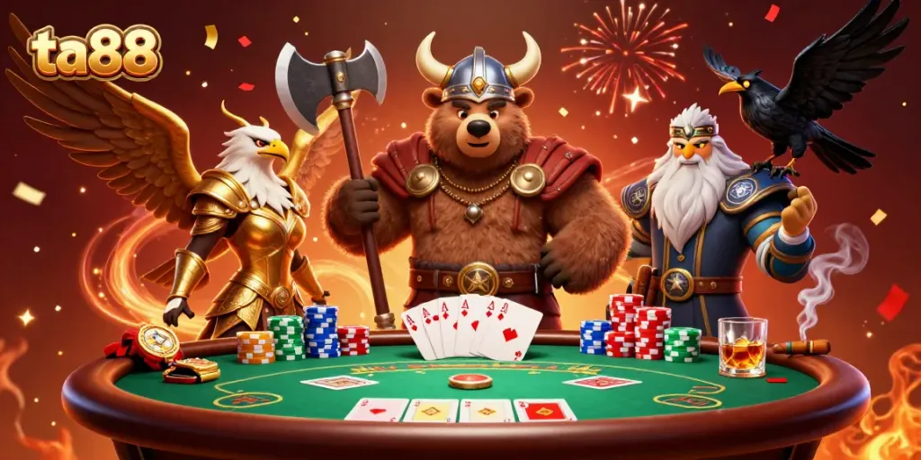 Experience the excitement of ta88 with vibrant 3D characters and poker elements in a thrilling atmosphere.