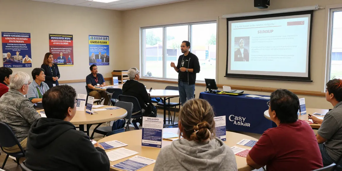Casey Askar engaging with voters in a town hall meeting setting, discussing local representation.