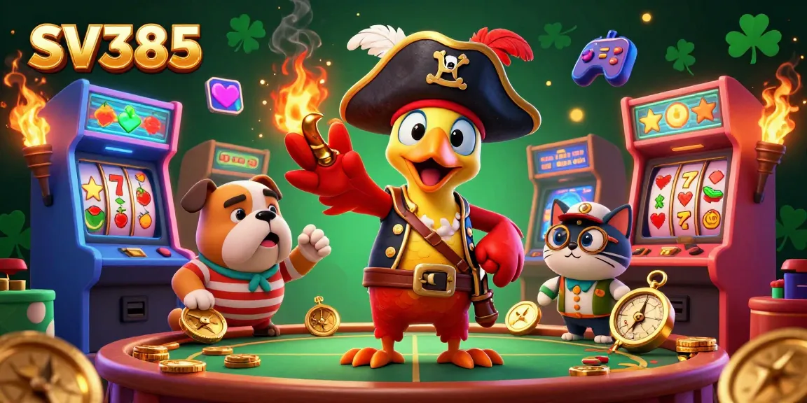 Engage with the thrilling SV385 casino adventure featuring a pirate captain and vibrant game elements.