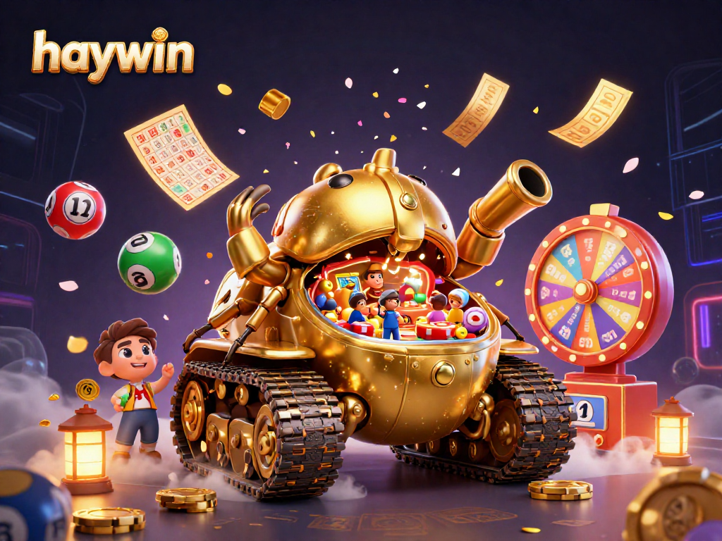 Engage with the winning vibes of haywin's miniature casino experience in a vibrant 3D illustration.
