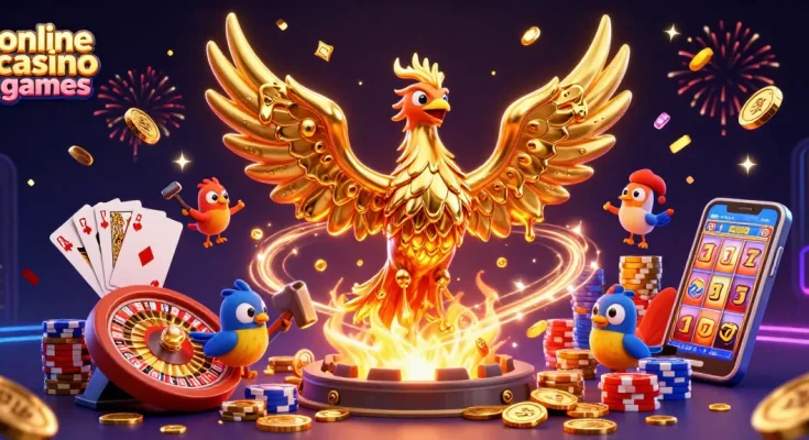 Experience the thrill of online casino games with dynamic 3D elements and vibrant graphics.