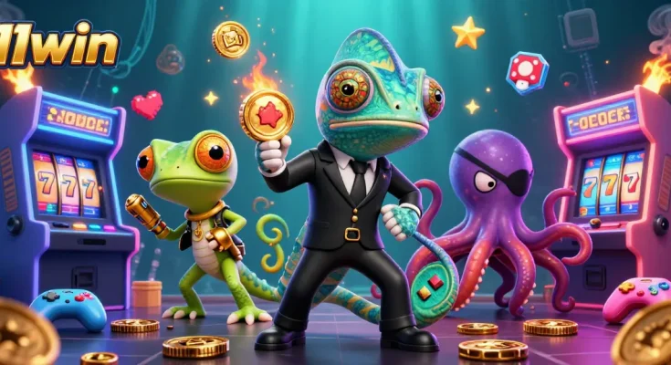 Experience the thrills of 11win with chameleon agent and gaming elements in action.