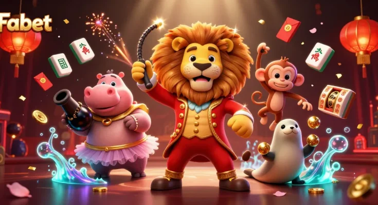 Experience vibrant casino excitement with Fabet's colorful characters in a dynamic 3D scene.